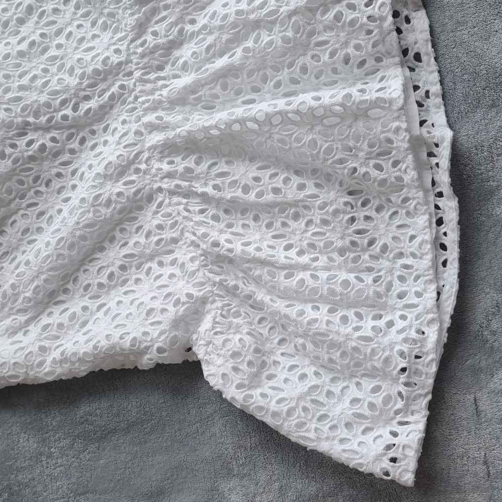 Kate Spade Embroidered Eyelet White Top Zipper Back Lined Ruffle Sz 0 - Picture 8 of 16